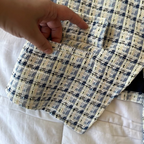 💟 CLUB MONACO Textured Cutaway Crop Single-breasted Blazer Size XS Multi - Picture 12 of 16